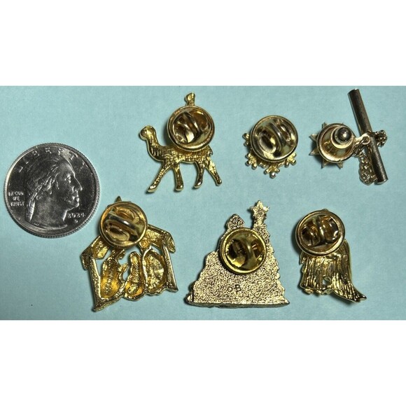 6 Christmas Pins Nativity Scenes, Magi ,Star S-Gold Tone Pins & Tie Tack - Picture 3 of 4